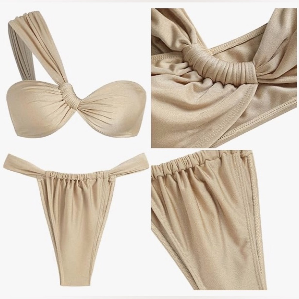 ZAFUL One-Shoulder Bandeau Ruched High-Cut Bikini - Picture 5 of 13